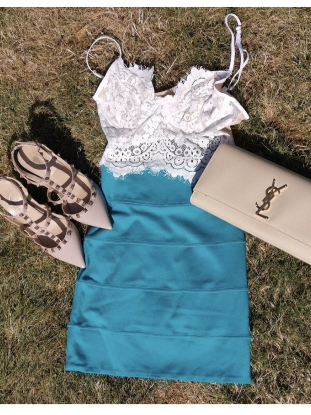 Talula White Lace Bodice Teal Mini Dress